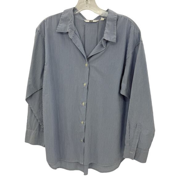 UNIQLO Womens Preppy Striped Cotton Button Up Shirt Size M Long Sleeve Career - Picture 1 of 8